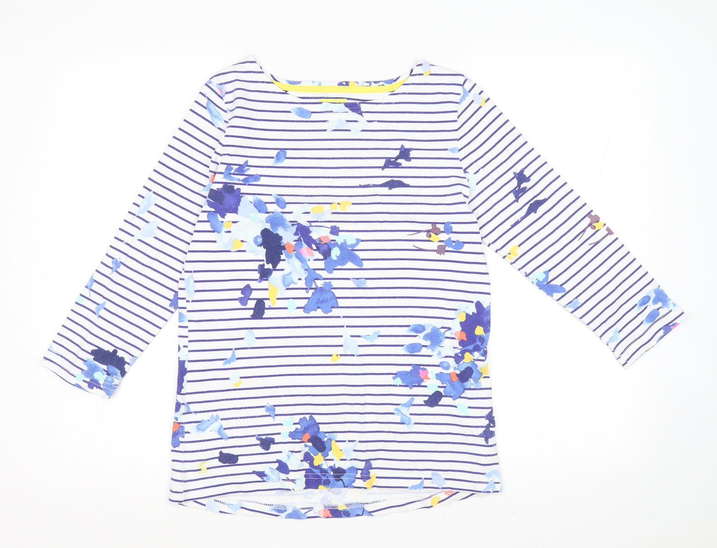 Joules Womens Blue Striped Cotton Basic T-Shirt Size 14 Scoop Neck