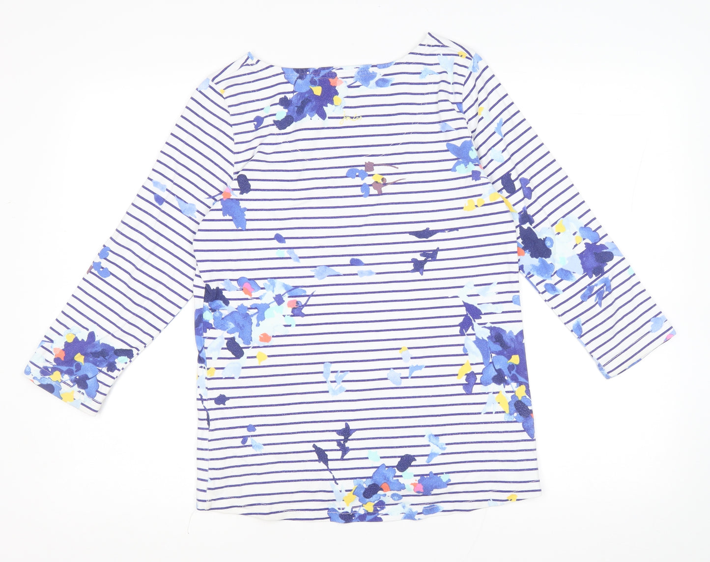 Joules Womens Blue Striped Cotton Basic T-Shirt Size 14 Scoop Neck