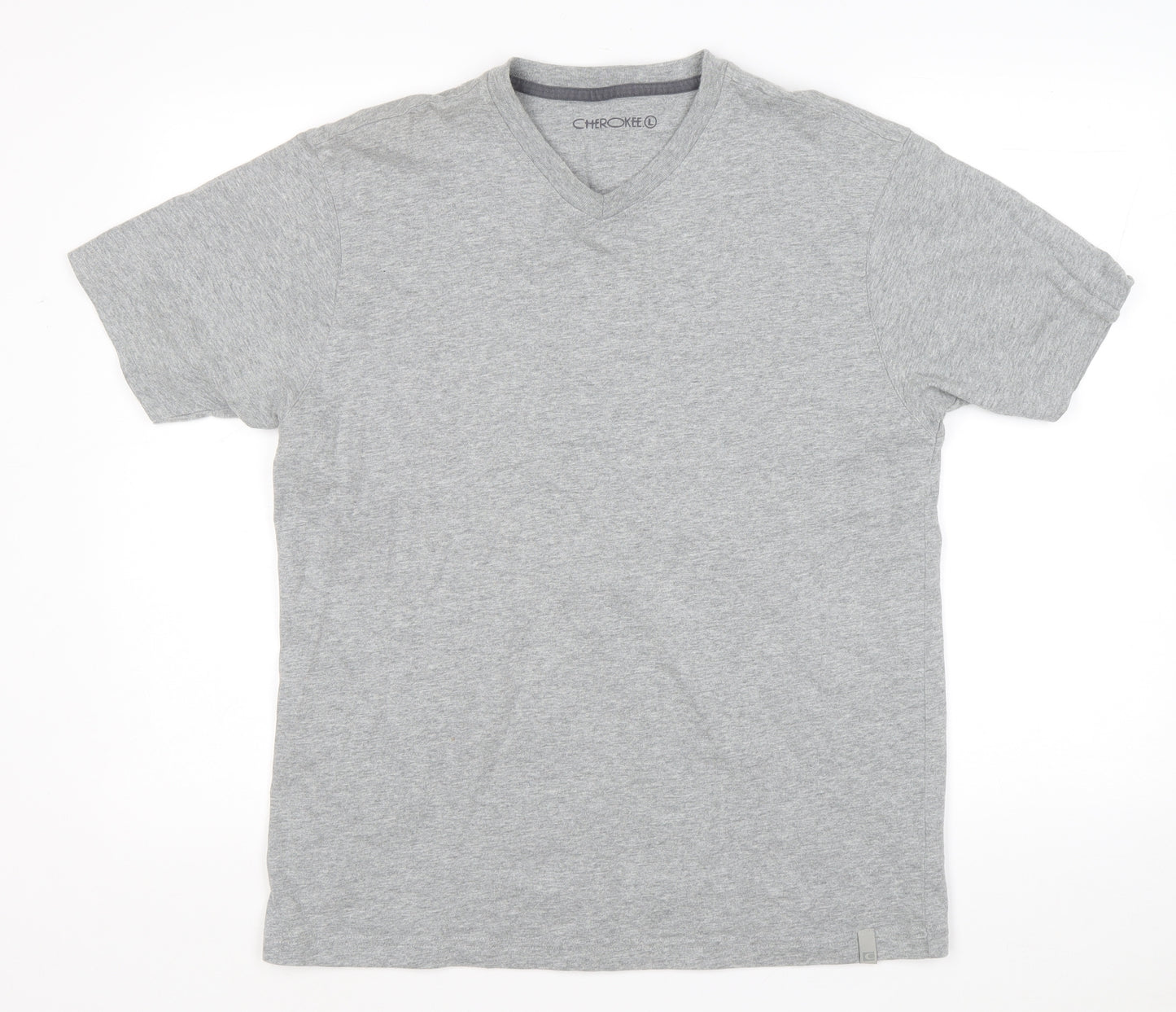 Cherokee Mens Grey Cotton T-Shirt Size L V-Neck