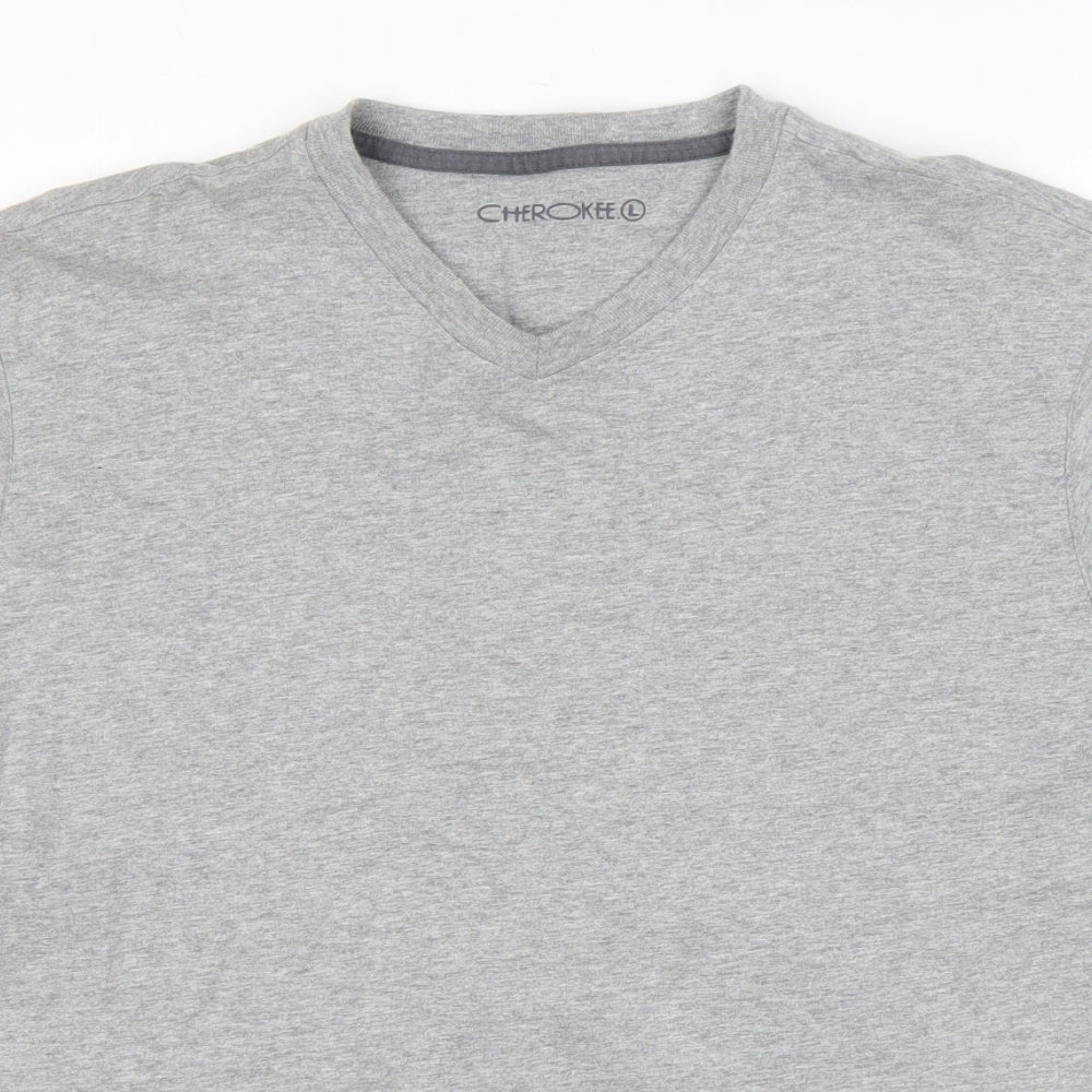 Cherokee Mens Grey Cotton T-Shirt Size L V-Neck