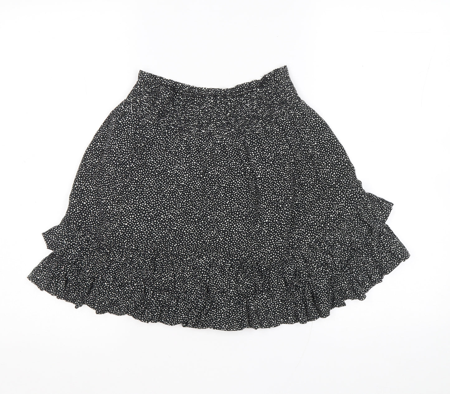 NEXT Girls Black Polka Dot Viscose Flare Skirt Size 10 Years Regular Drawstring