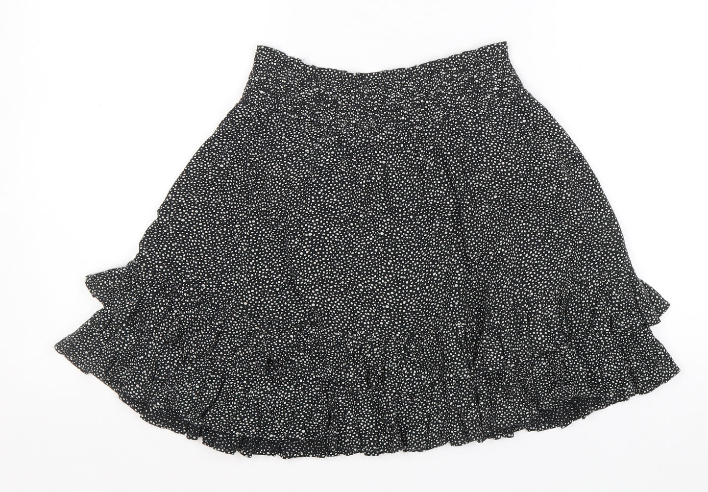 NEXT Girls Black Polka Dot Viscose Flare Skirt Size 10 Years Regular Drawstring