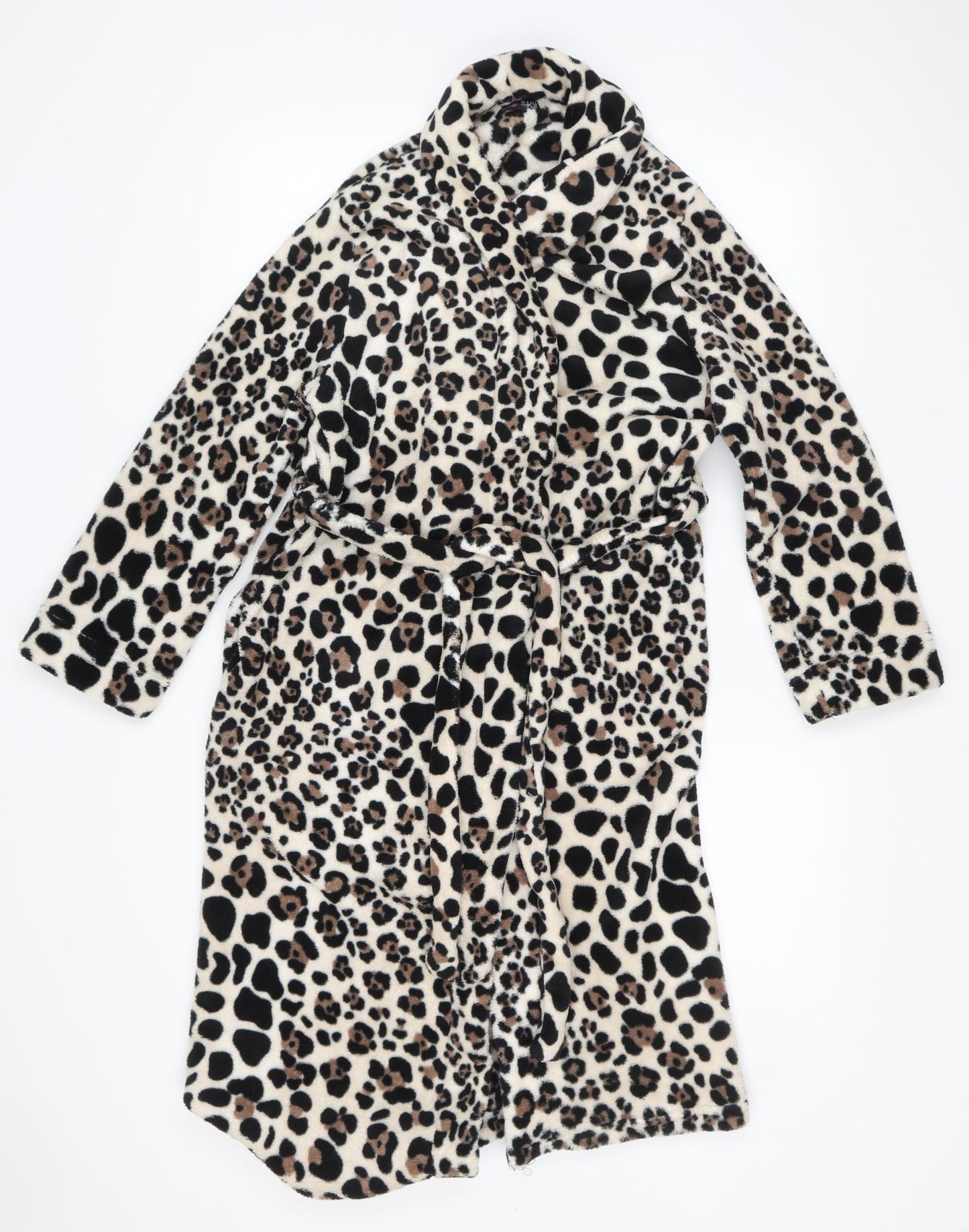 Indigo Sky Womens Brown Animal Print Polyester Kimono Robe Size 10 Tie - Leopard