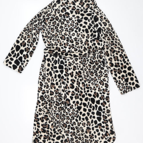 Indigo Sky Womens Brown Animal Print Polyester Kimono Robe Size 10 Tie - Leopard