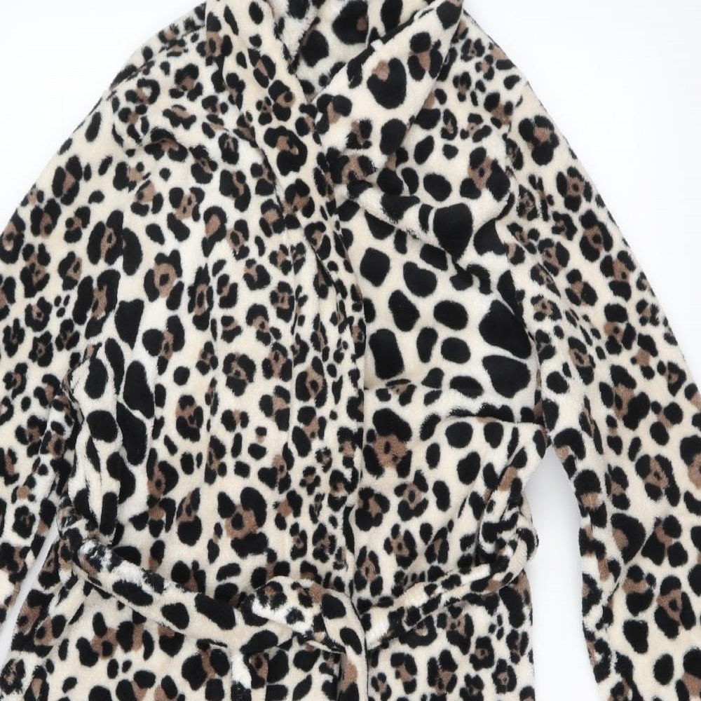 Indigo Sky Womens Brown Animal Print Polyester Kimono Robe Size 10 Tie - Leopard