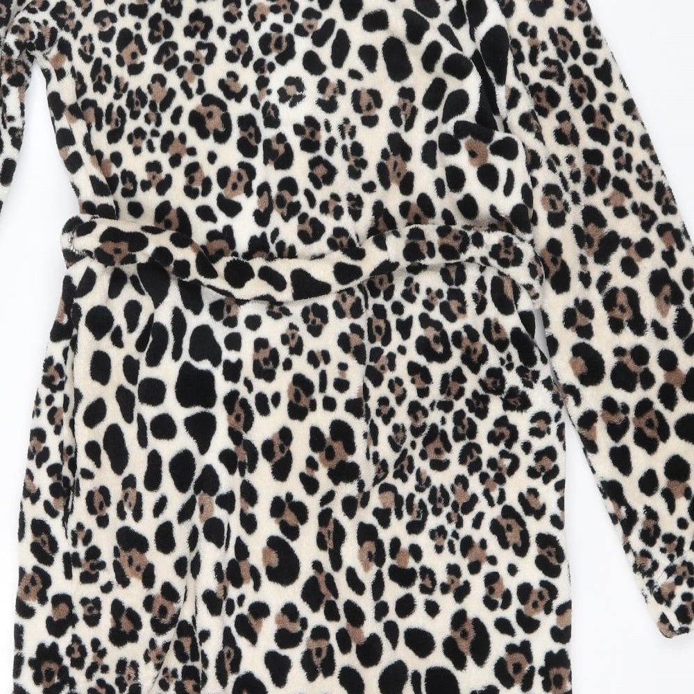 Indigo Sky Womens Brown Animal Print Polyester Kimono Robe Size 10 Tie - Leopard
