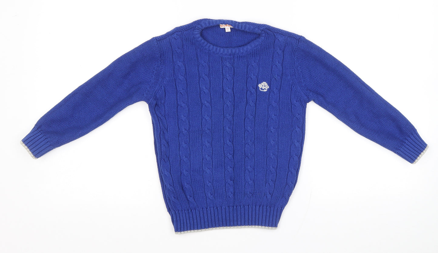 Bluezoo Boys Blue Round Neck Cotton Pullover Jumper Size 3-4 Years Pullover - Monkey