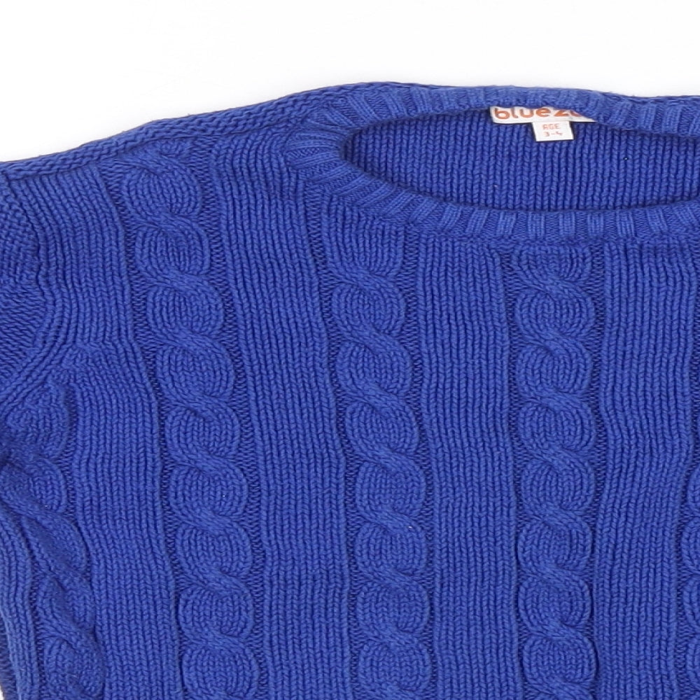 Bluezoo Boys Blue Round Neck Cotton Pullover Jumper Size 3-4 Years Pullover - Monkey
