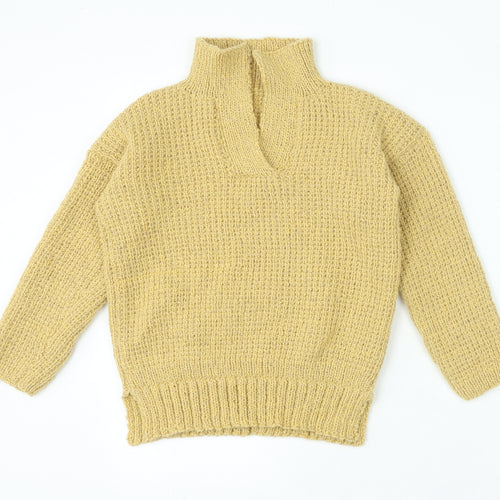 Preworn Womens Beige V-Neck Polyester Pullover Jumper Size S