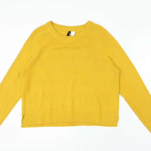 H&M Womens Yellow Round Neck Acrylic Henley Jumper Size M
