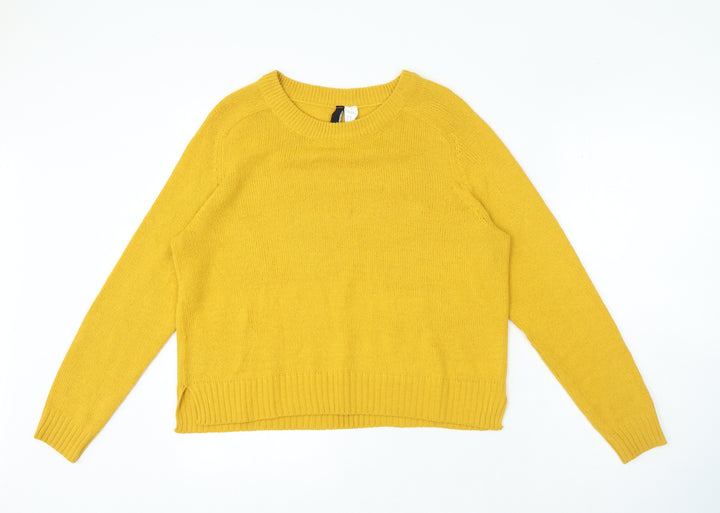 H&M Womens Yellow Round Neck Acrylic Henley Jumper Size M