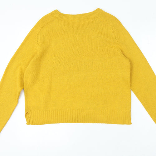 H&M Womens Yellow Round Neck Acrylic Henley Jumper Size M