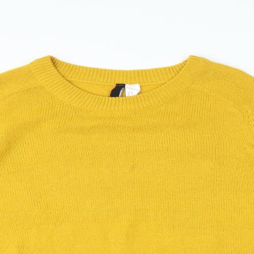 H&M Womens Yellow Round Neck Acrylic Henley Jumper Size M