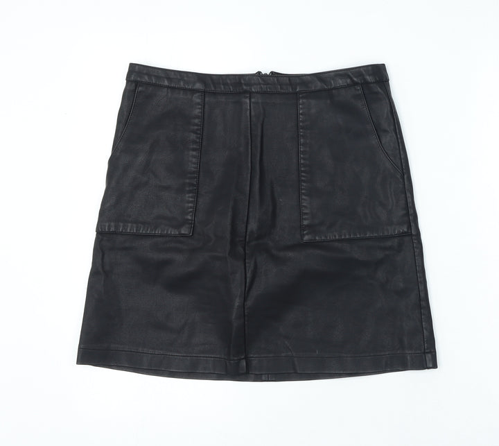 NEXT Womens Black Polyester A-Line Skirt Size 10 Zip
