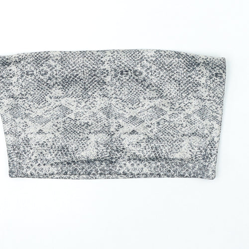 TOP Womens Grey Animal Print Polyester Cropped T-Shirt Size 10 Square Neck - Tube Top