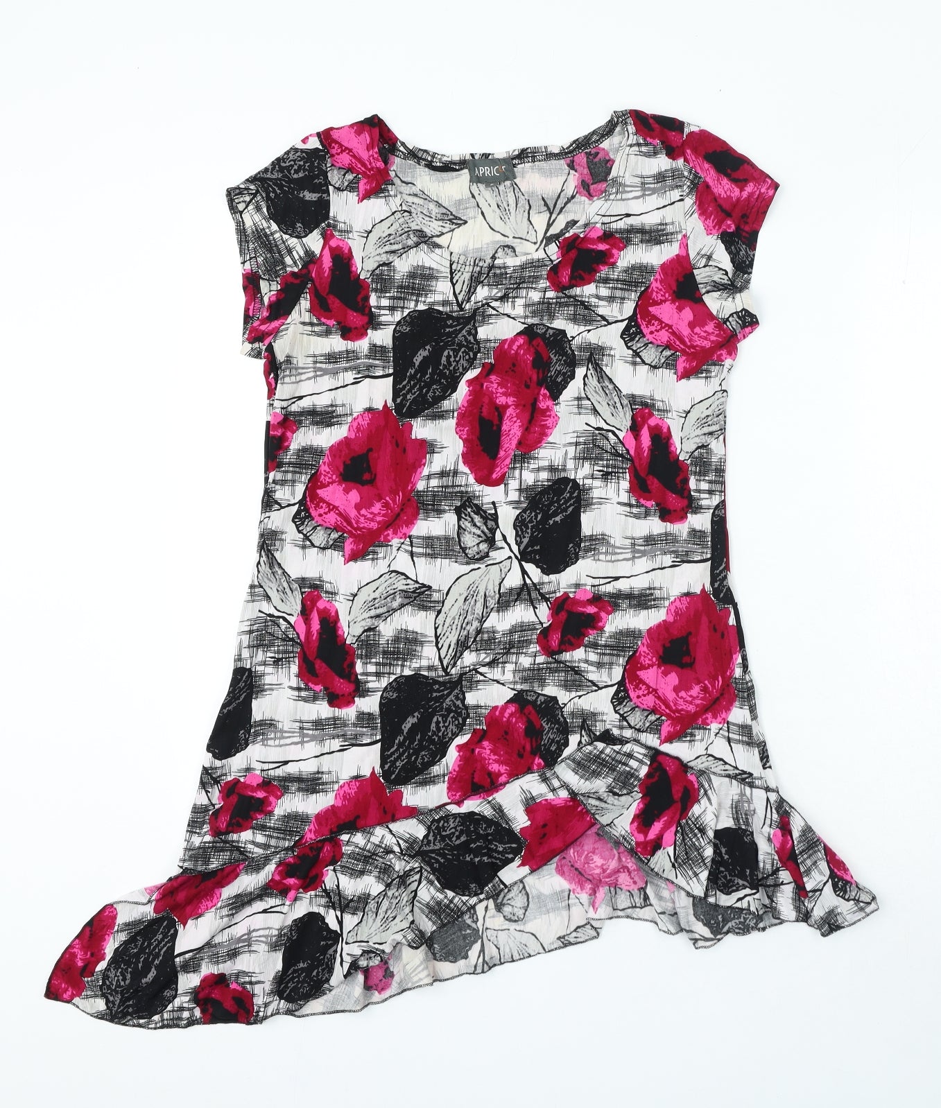 Apricot Womens Black Floral Polyester Jersey T-Shirt Size S Round Neck