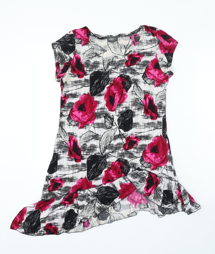 Apricot Womens Black Floral Polyester Jersey T-Shirt Size S Round Neck