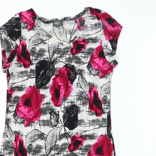 Apricot Womens Black Floral Polyester Jersey T-Shirt Size S Round Neck