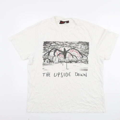 Primark Mens White Cotton T-Shirt Size M Round Neck - Stranger Things- The upside down