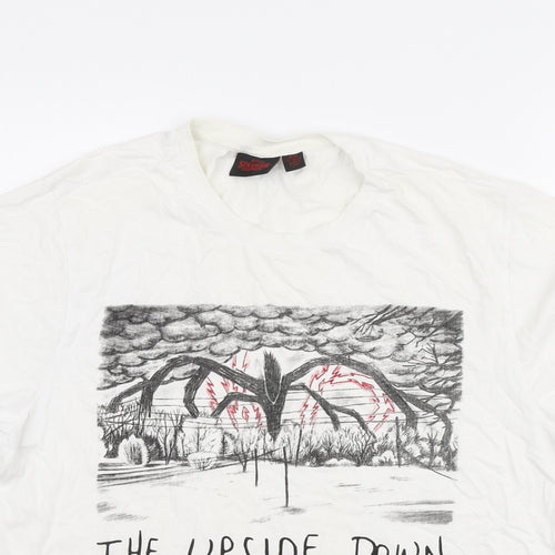 Primark Mens White Cotton T-Shirt Size M Round Neck - Stranger Things- The upside down