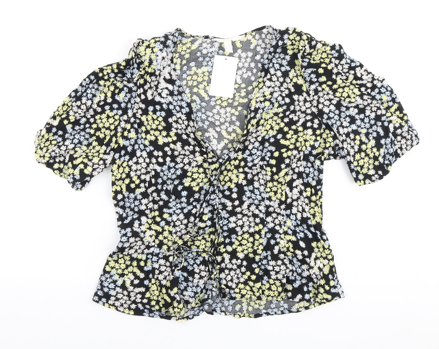 H&M Womens Black Floral Viscose Camisole Blouse Size 12 V-Neck