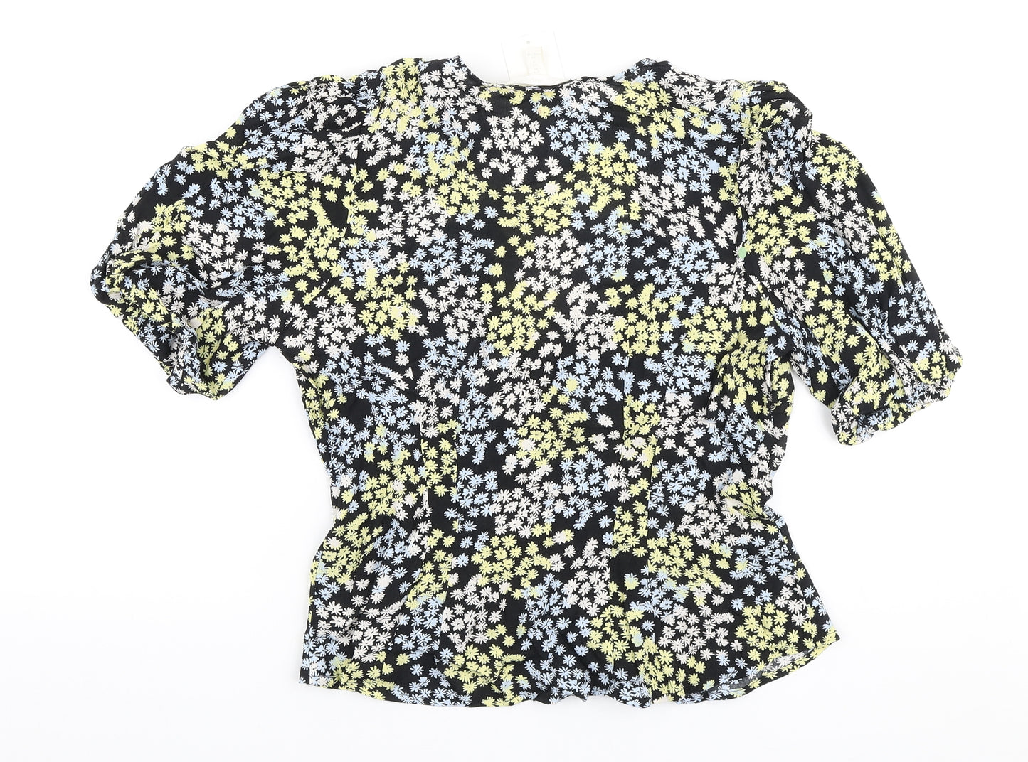 H&M Womens Black Floral Viscose Camisole Blouse Size 12 V-Neck