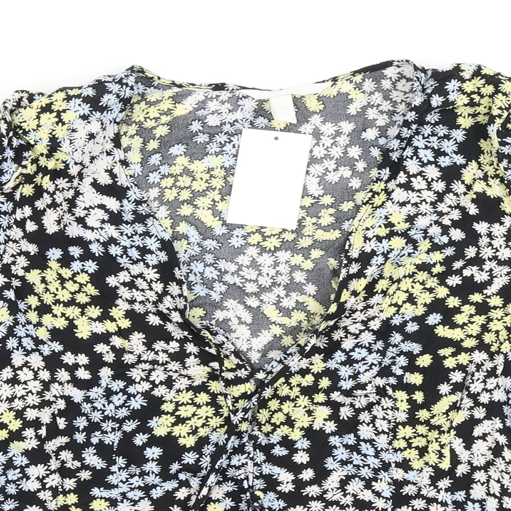 H&M Womens Black Floral Viscose Camisole Blouse Size 12 V-Neck
