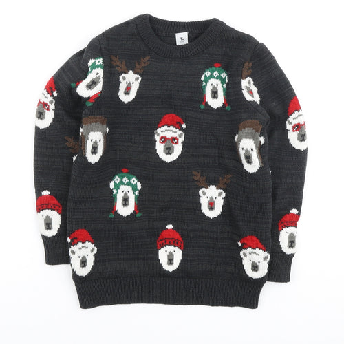 TU Boys Grey Crew Neck Geometric Polyester Pullover Jumper Size 10 Years - Christmas Polar bear