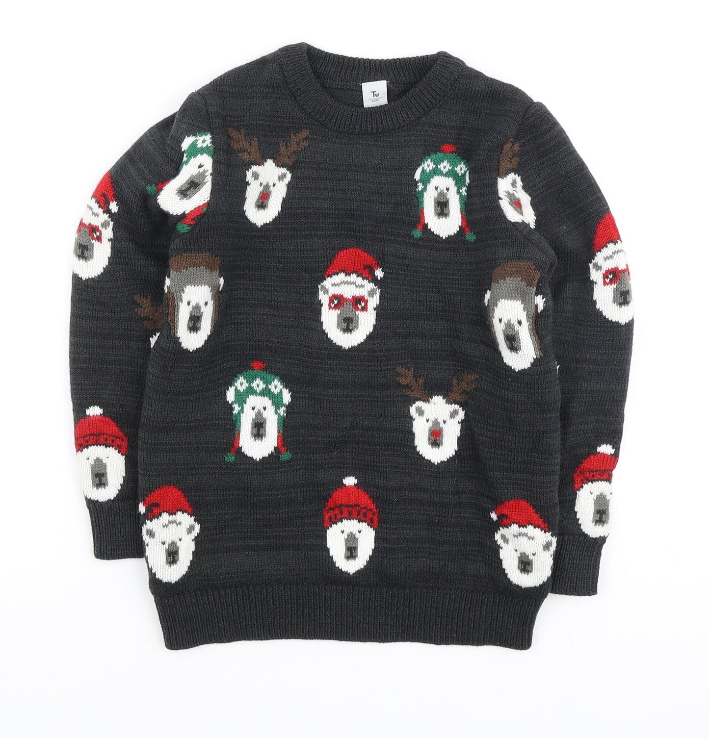 TU Boys Grey Crew Neck Geometric Polyester Pullover Jumper Size 10 Years - Christmas Polar bear