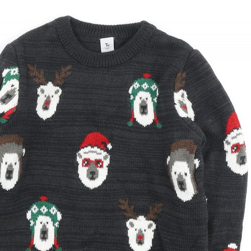 TU Boys Grey Crew Neck Geometric Polyester Pullover Jumper Size 10 Years - Christmas Polar bear