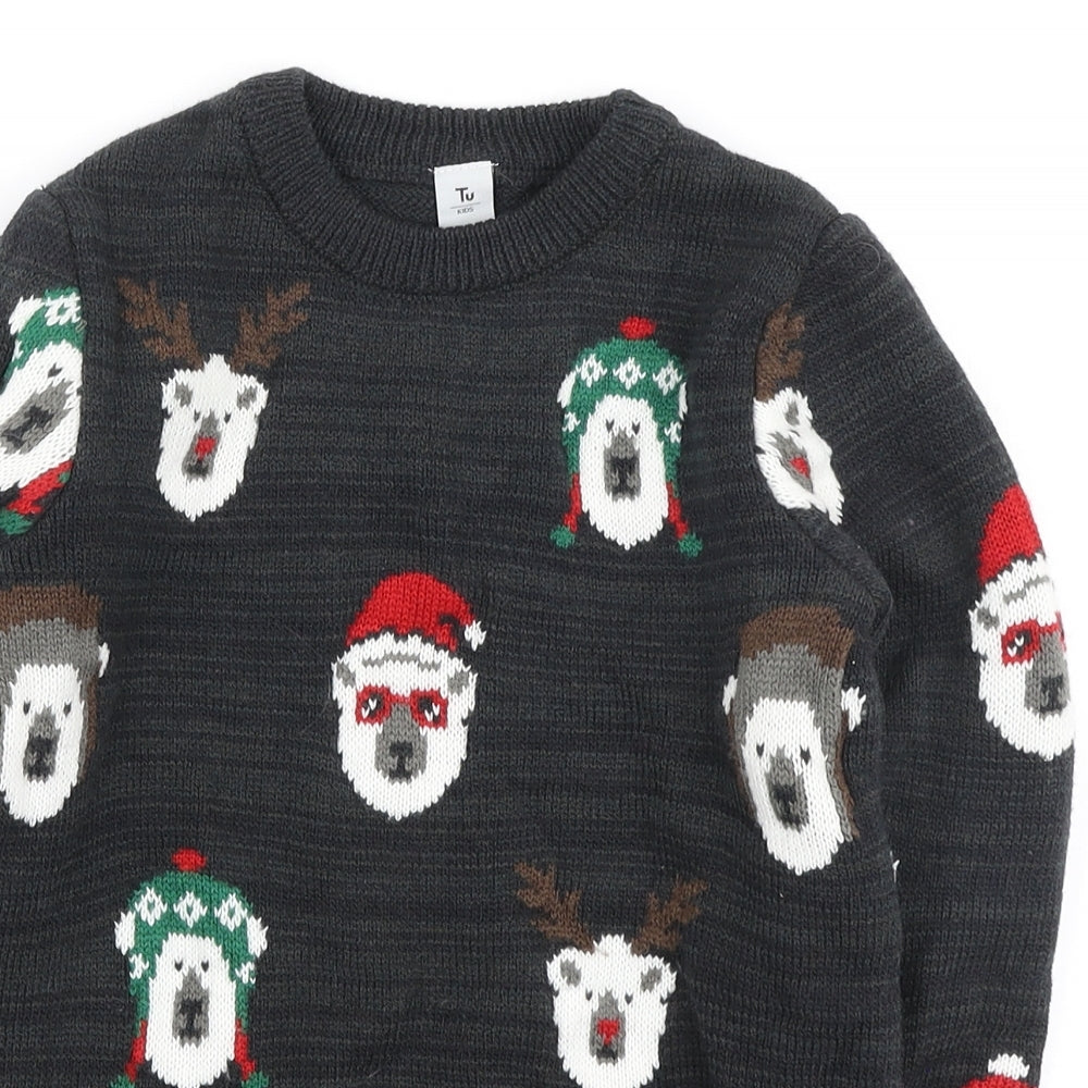 TU Boys Grey Crew Neck Geometric Polyester Pullover Jumper Size 10 Years - Christmas Polar bear