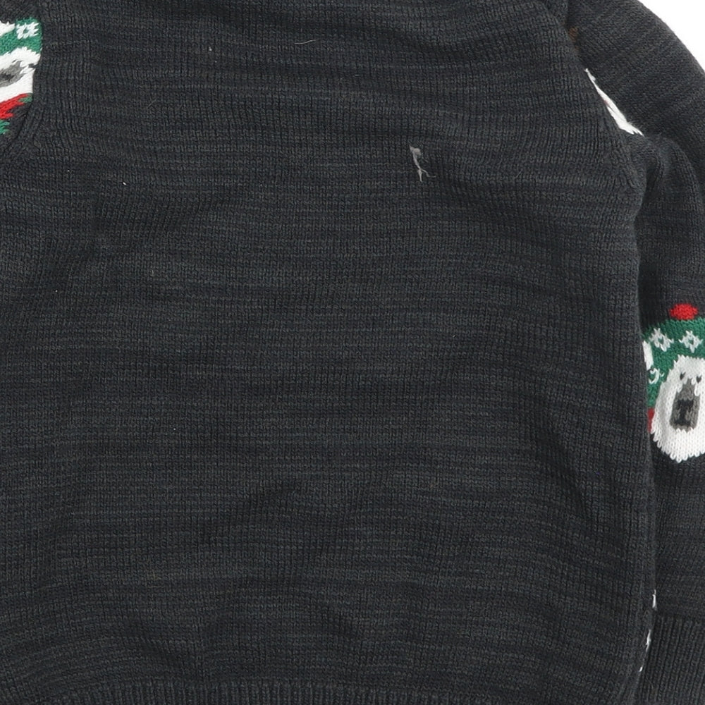 TU Boys Grey Crew Neck Geometric Polyester Pullover Jumper Size 10 Years - Christmas Polar bear