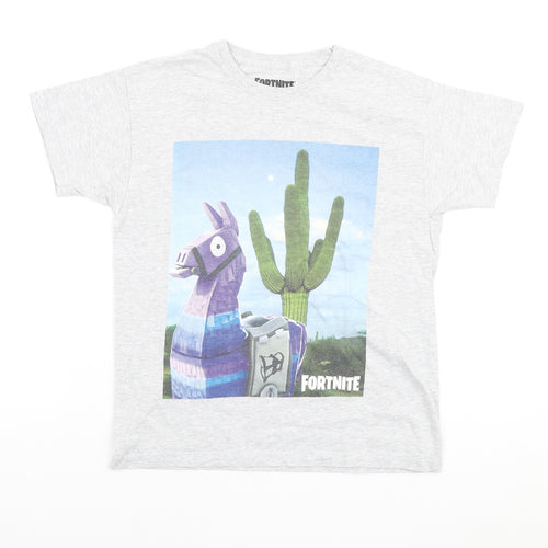 Epic Games Boys Grey Cotton Basic T-Shirt Size 6-7 Years Round Neck - Fortnite