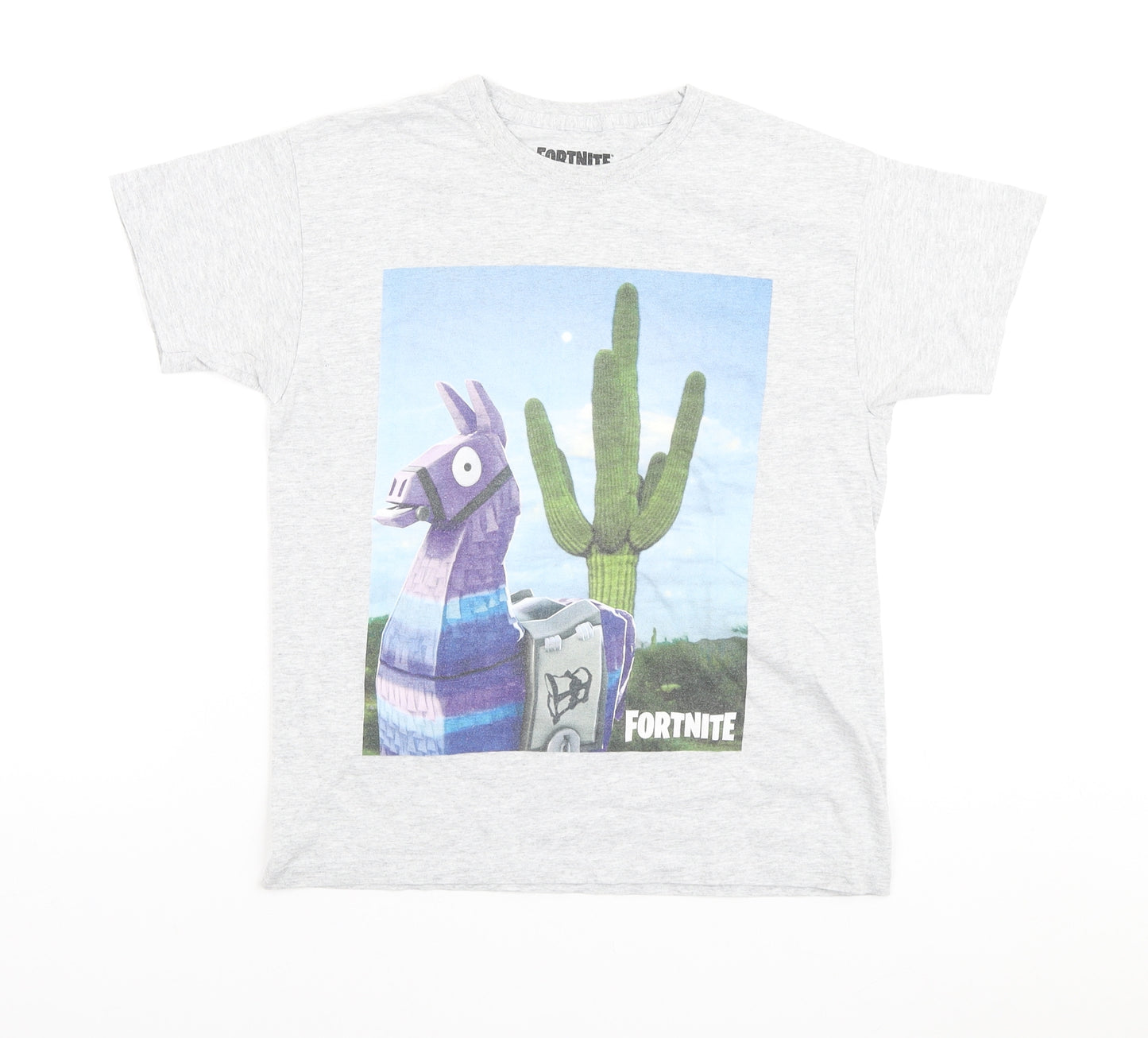 Epic Games Boys Grey Cotton Basic T-Shirt Size 6-7 Years Round Neck - Fortnite