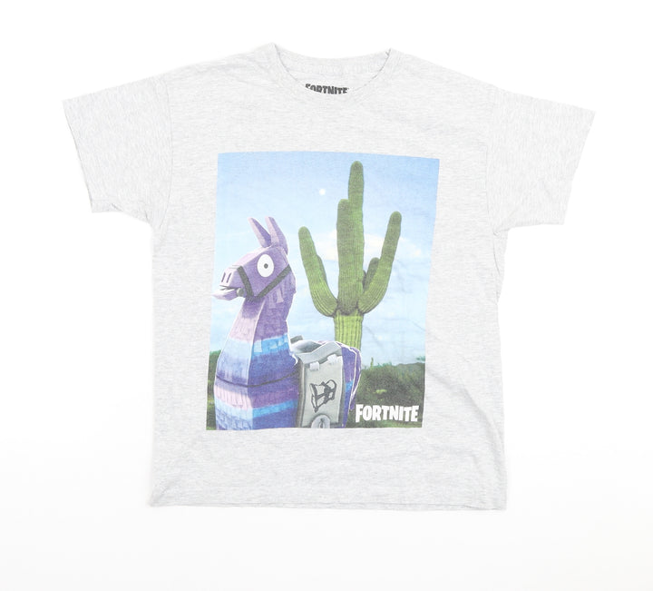 Epic Games Boys Grey Cotton Basic T-Shirt Size 6-7 Years Round Neck - Fortnite
