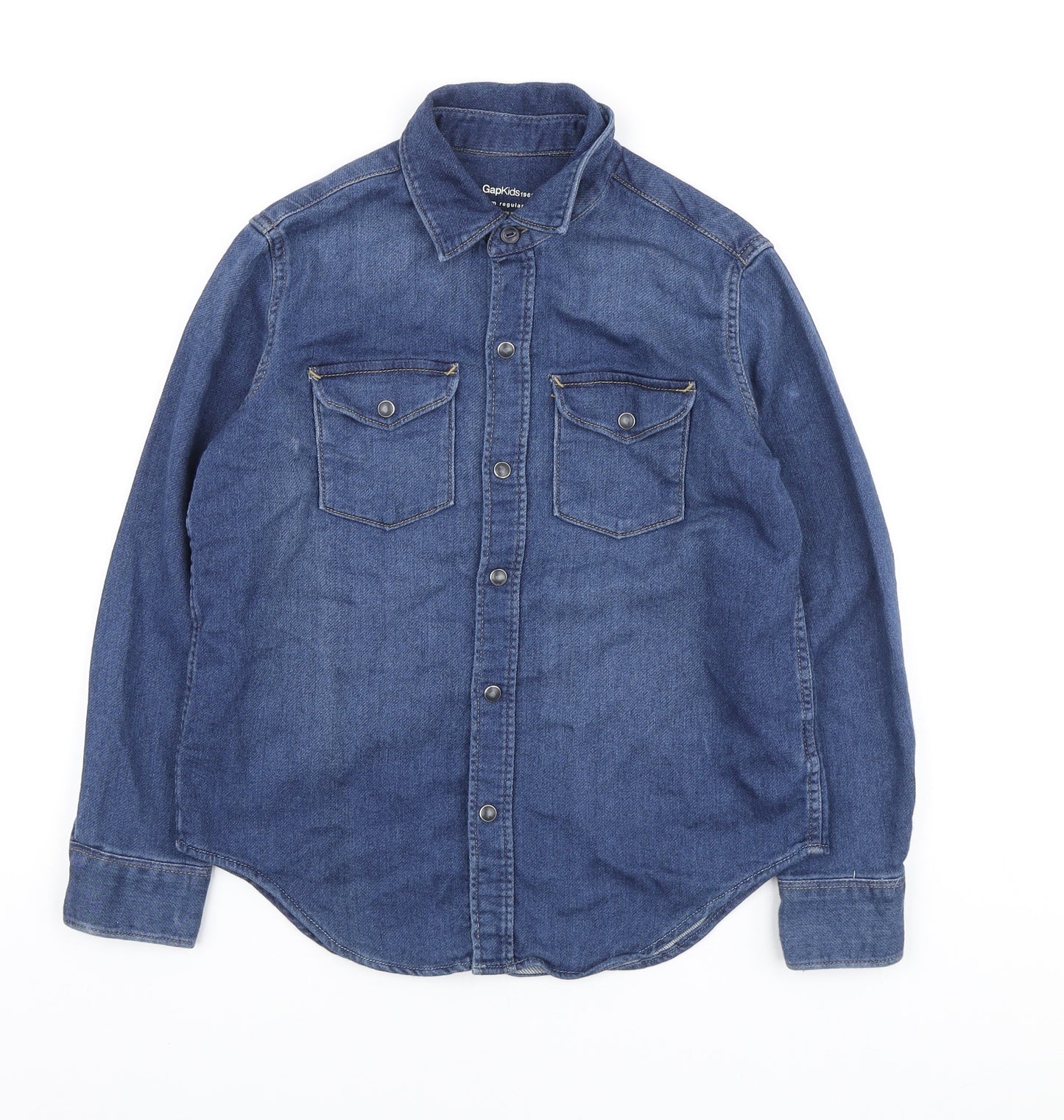 Gap Boys Blue Cotton Basic Button-Up Size M Collared Button