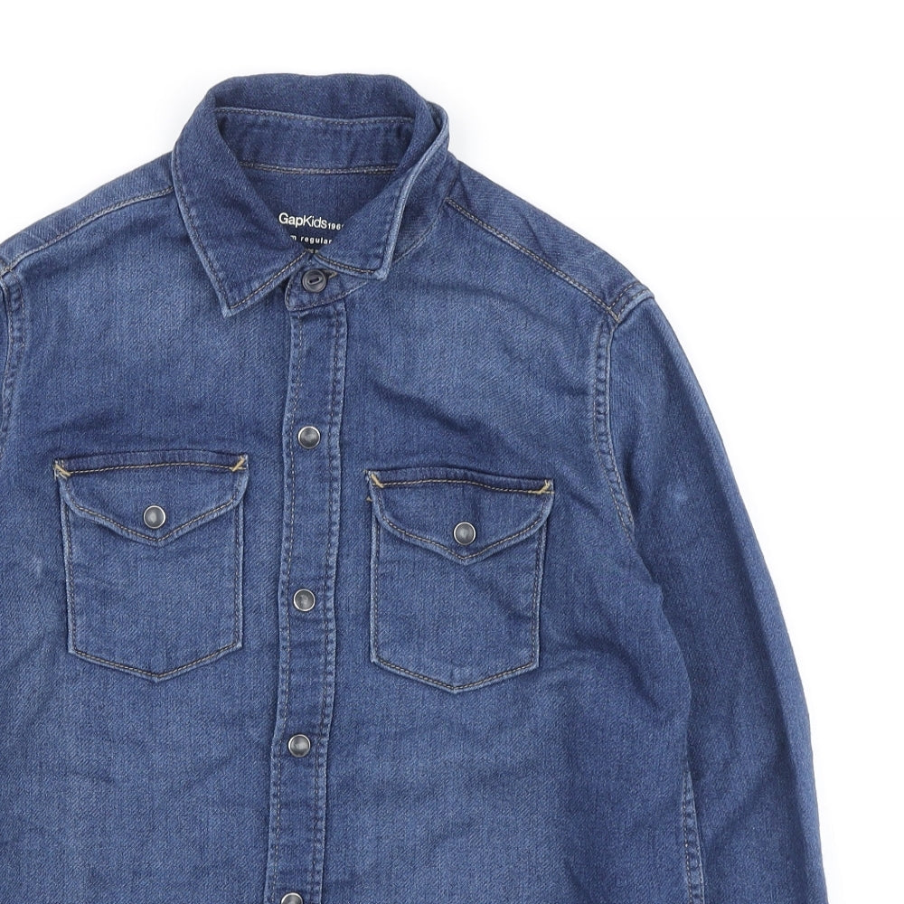 Gap Boys Blue Cotton Basic Button-Up Size M Collared Button