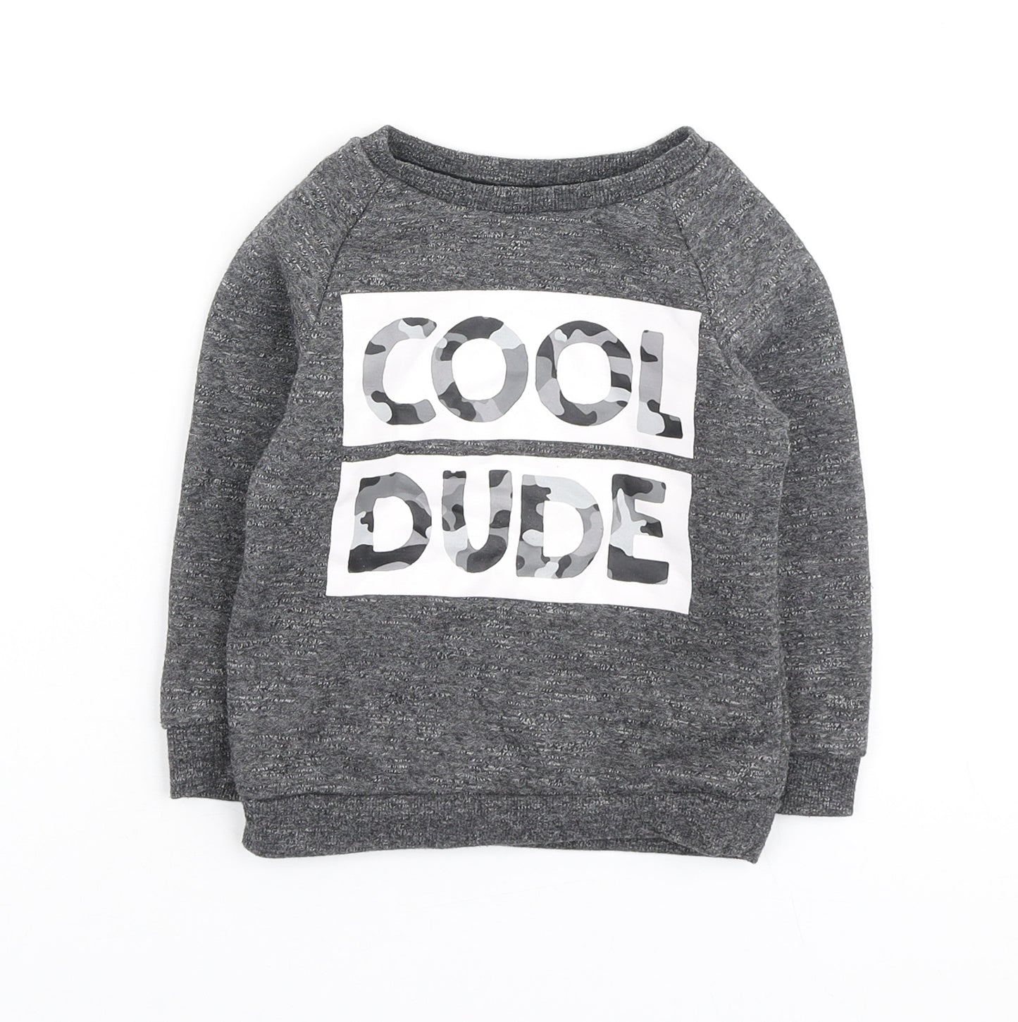 Primark Boys Grey Polyester Pullover Jumper Size 18-24 Months - Cool Dude Sweatshirt