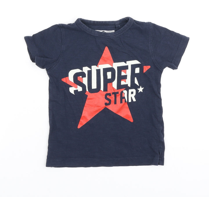 NEXT Baby Blue Cotton Basic T-Shirt Size 12-18 Months Round Neck - Super Star