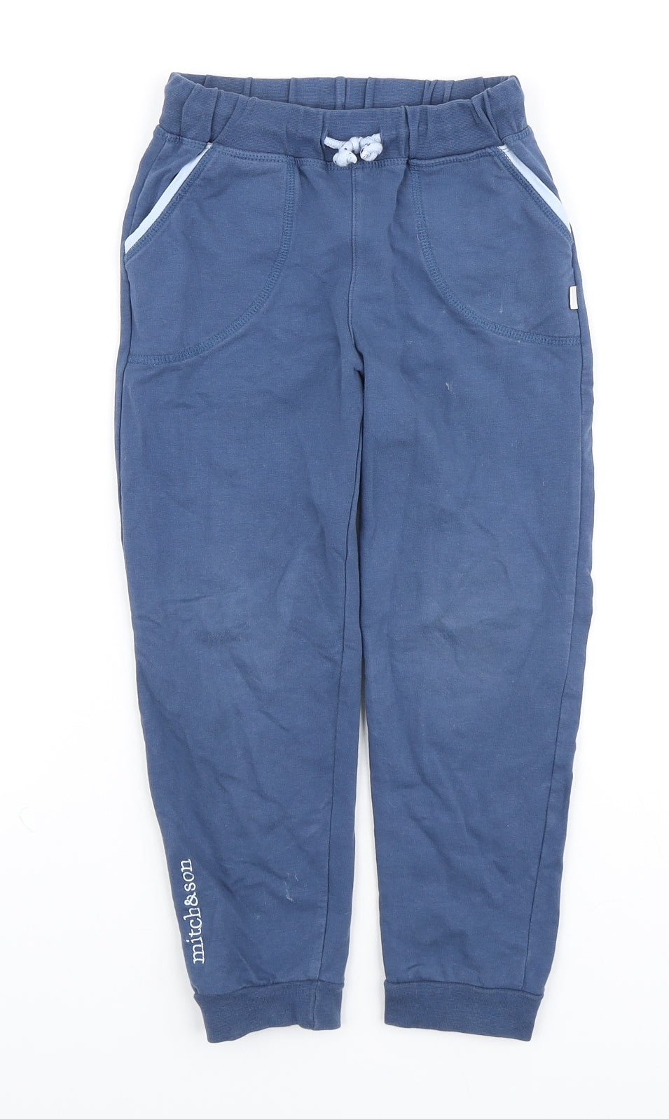 Mitch & Son Boys Blue Cotton Jogger Trousers Size 6 Years Regular Drawstring