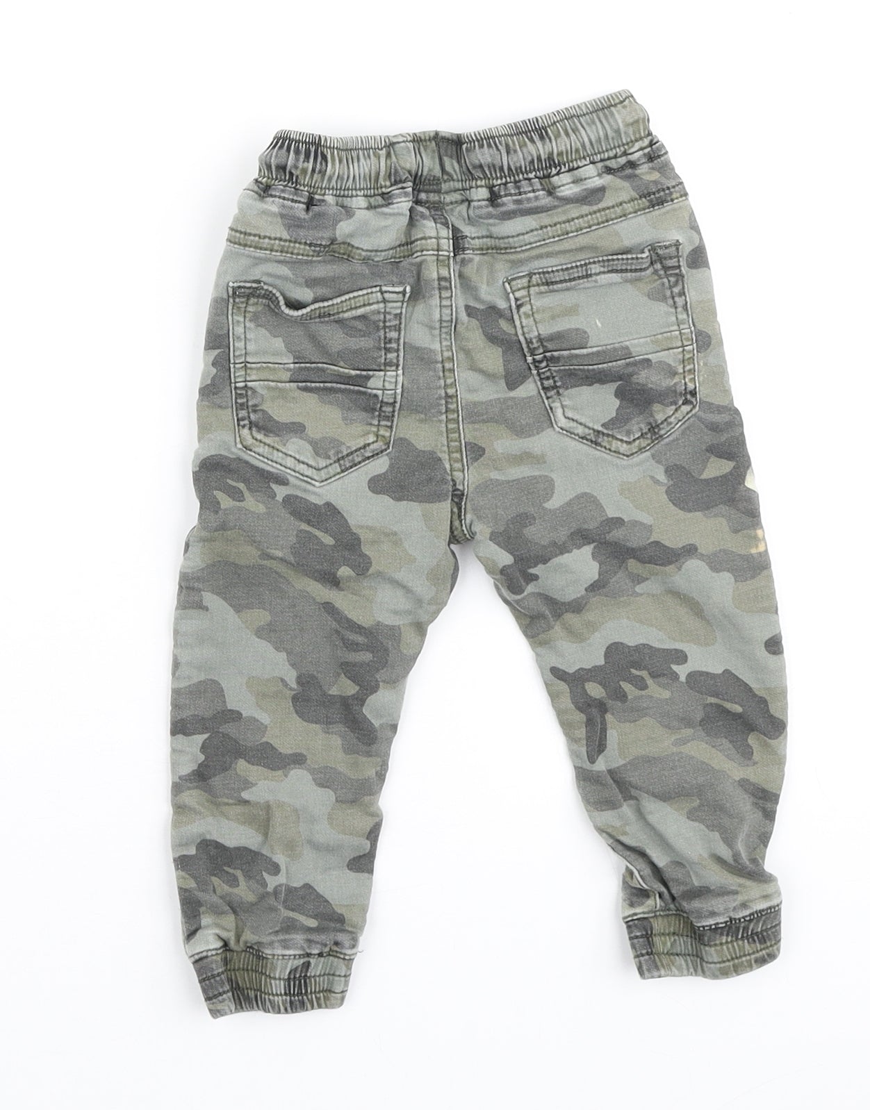 NEXT Boys Green Camouflage Cotton Cargo Jeans Size 12-18 Months Drawstring