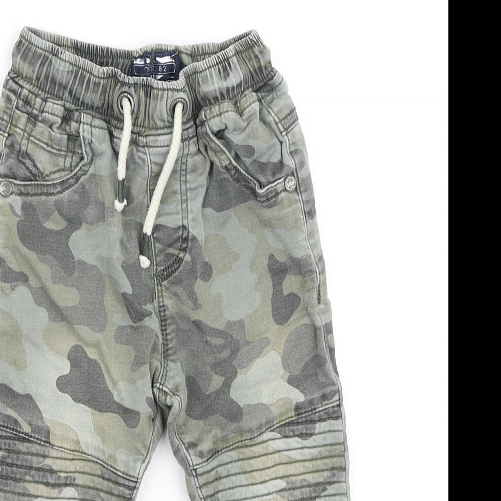 NEXT Boys Green Camouflage Cotton Cargo Jeans Size 12-18 Months Drawstring