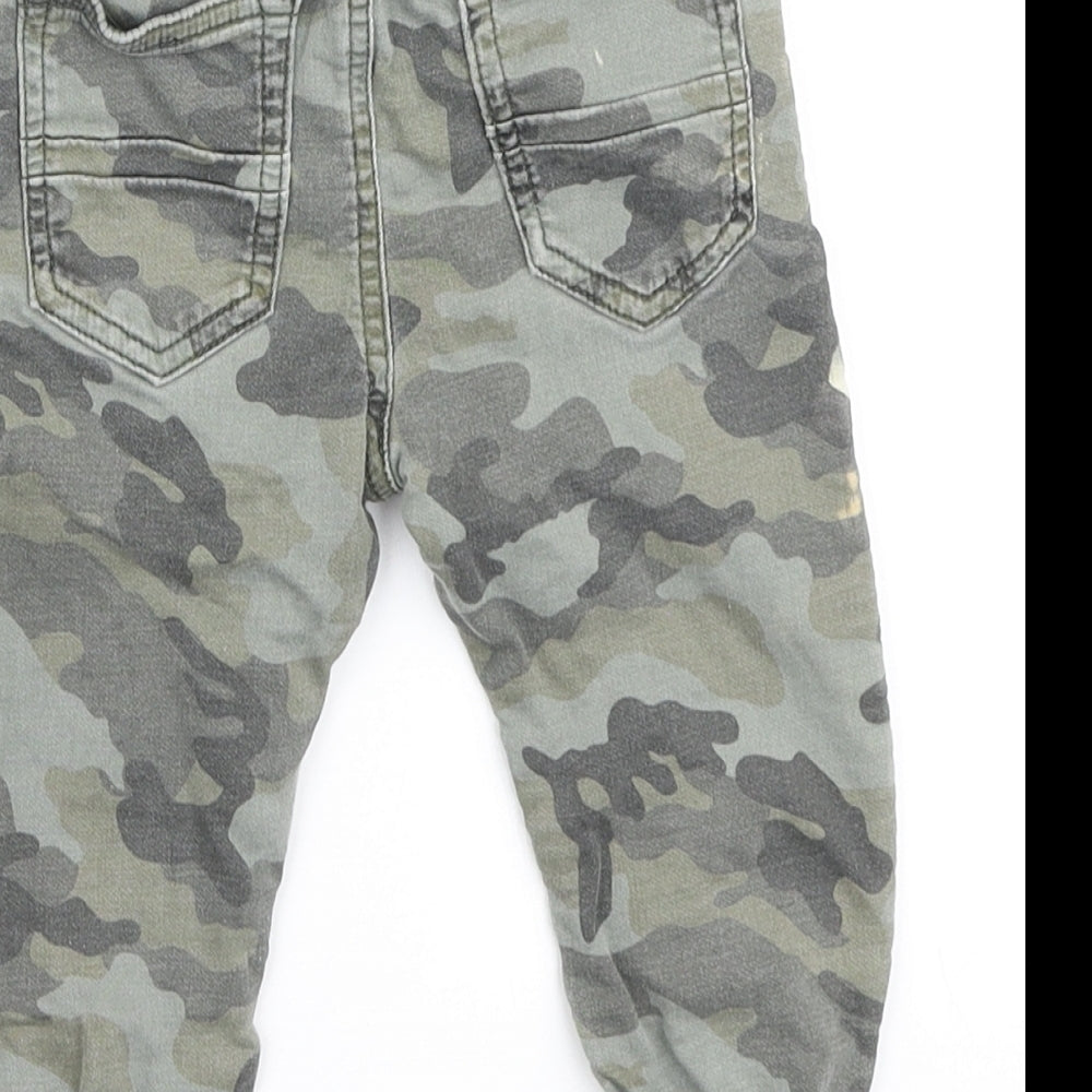 NEXT Boys Green Camouflage Cotton Cargo Jeans Size 12-18 Months Drawstring