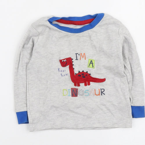 Jeff & Co Boys Grey Cotton Basic T-Shirt Size 12-18 Months Round Neck - I'm a Dinosaur