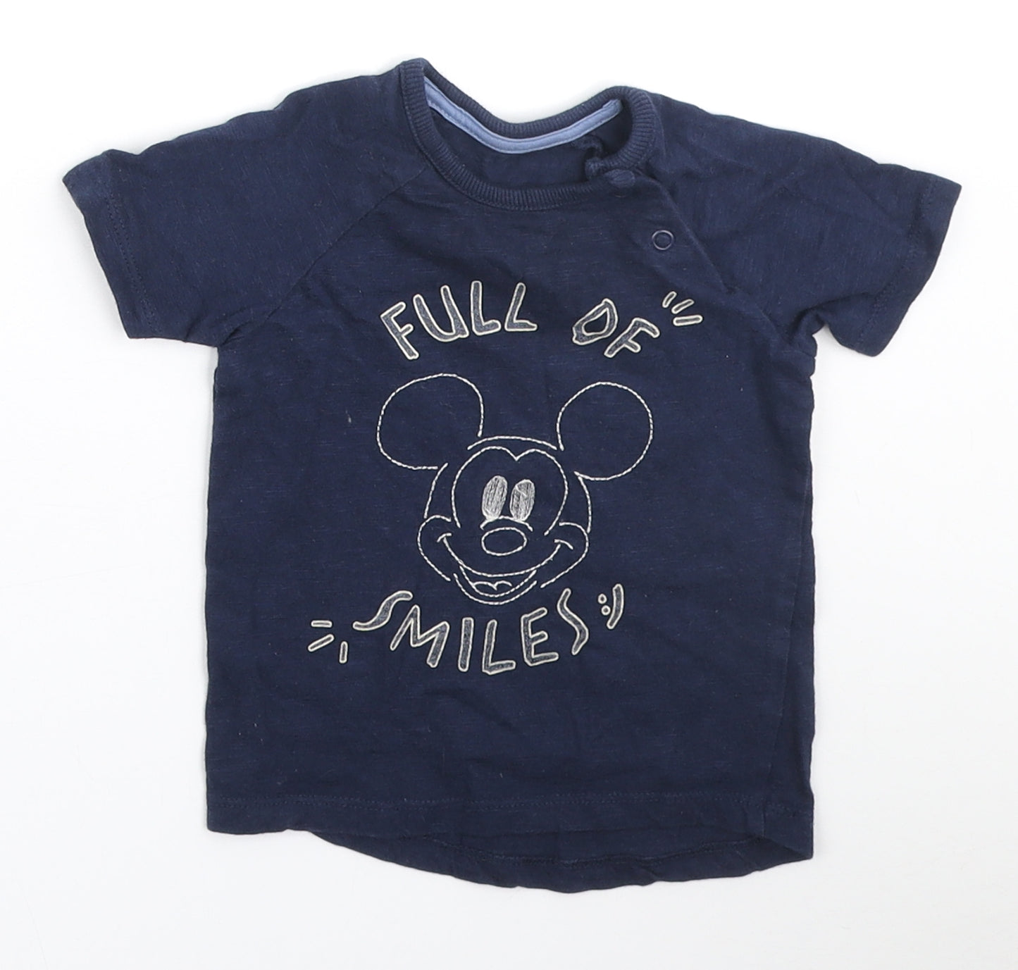 George Boys Blue Cotton Basic T-Shirt Size 9-12 Months Round Neck - Mickey Mouse