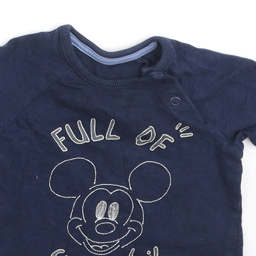 George Boys Blue Cotton Basic T-Shirt Size 9-12 Months Round Neck - Mickey Mouse
