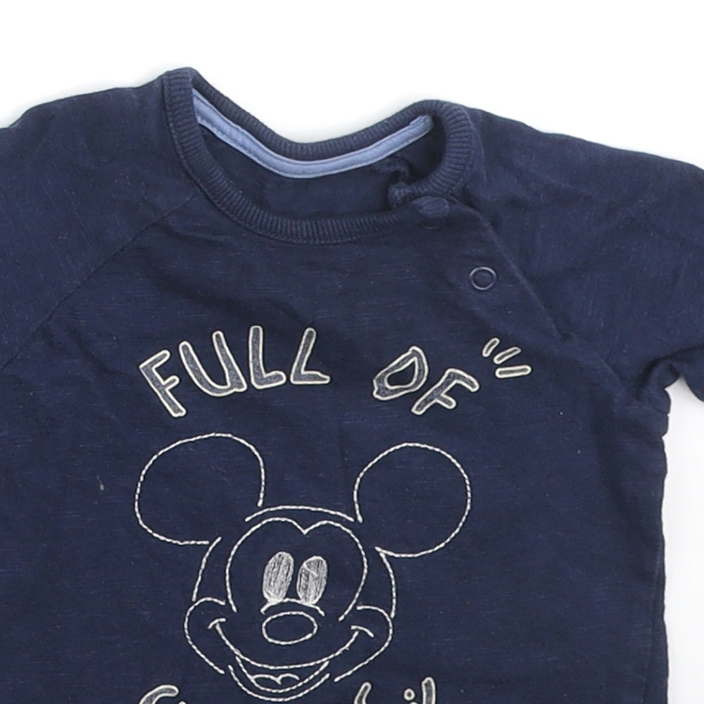 George Boys Blue Cotton Basic T-Shirt Size 9-12 Months Round Neck - Mickey Mouse