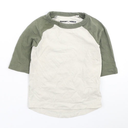 NEXT Boys Ivory Colourblock Cotton Basic T-Shirt Size 6-9 Months Round Neck