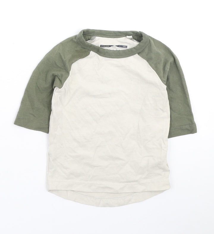 NEXT Boys Ivory Colourblock Cotton Basic T-Shirt Size 6-9 Months Round Neck