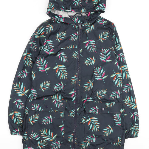 Marks and Spencer Womens Blue Floral Anorak Coat Size S Zip - Leaf Print